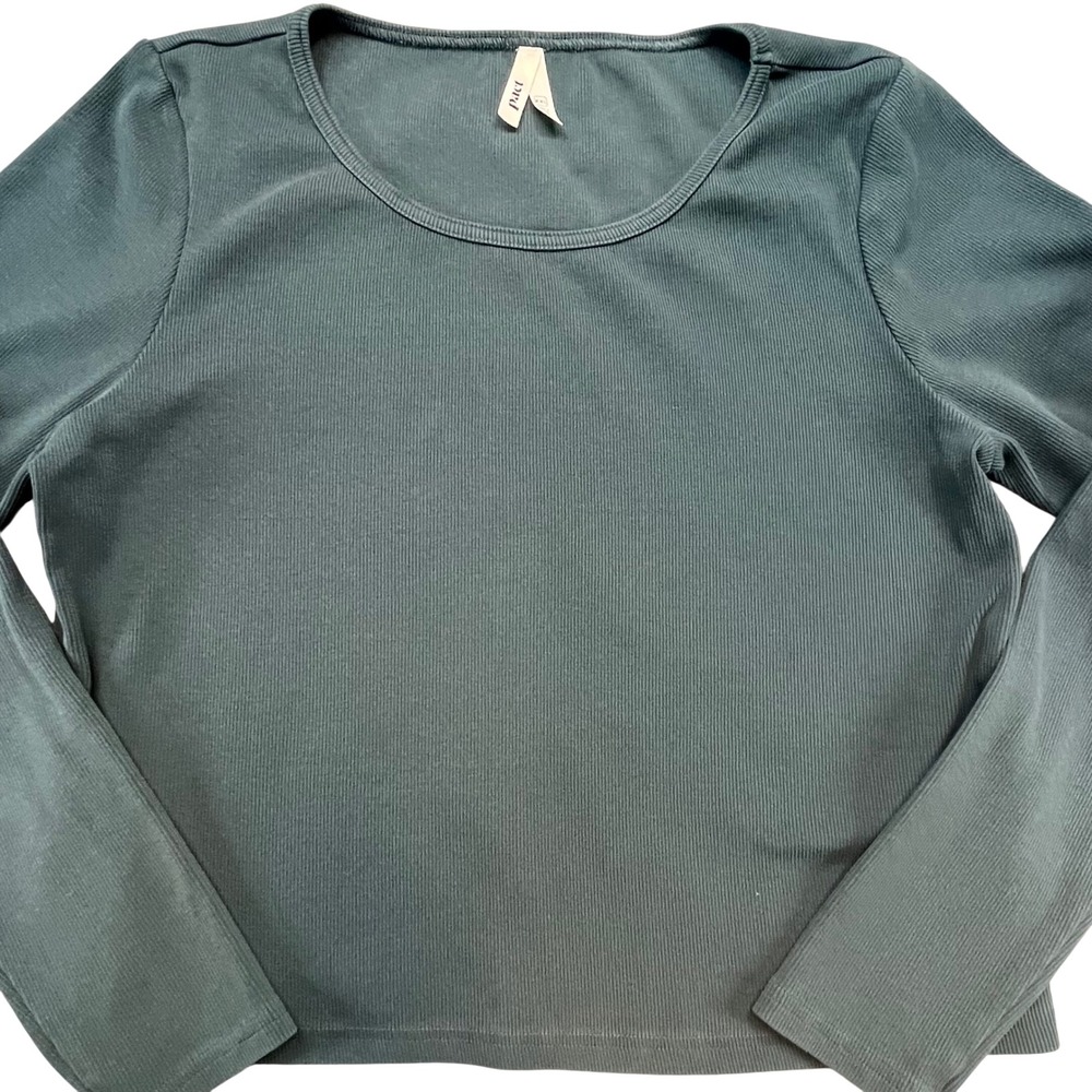 Pact Womens XXL Ribbed Long Sleeve Scoop Neck Tee Teal Green Basic Top